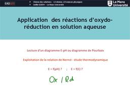 EAD Application des réactions des solutions d'oxydo-réduction en solution aqueuse (3)