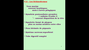 Partie 5.1 et 5.2 - Les métazoaires deutérostomiens - Définition/Les echinodermes