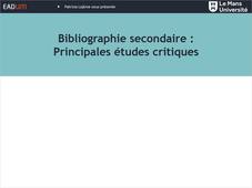 Bibliographie secondaire : principales études critiques